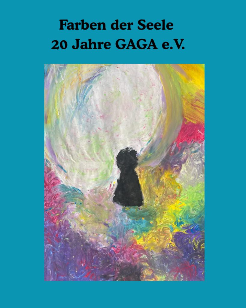 Ein dunkles Schlüsselloch umgeben von bunten Farben, gemalt mit Acryl